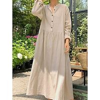 Women's Shirt Dress Casual Dress Cotton Linen Dress Maxi long Dress Linen Cotton Blend Basic Modern Daily Weekend Split Neck Button Long Sleeve Summer Spring 2023 Loose Fit Black Wine khaki Plain S M Lightinthebox