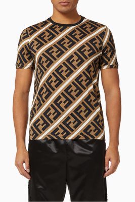Zucca Diagonal FF Print T-Shirt in Cotton Zucca Diagonal FF Print T-Shirt in Cotton