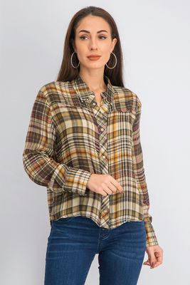 Womens Check Casual Shirt Olive Combo Womens Check Casual Shirt Olive Combo