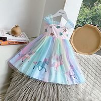 Kids Little Girls' Dress Unicorn Animal Mesh Print Blue Blushing Pink Knee-length Sleeveless Basic Tutus  Skirts Dresses Summer Regular Fit 3-8 Years miniinthebox - thumbnail