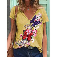 Women's Butterfly T shirt Graphic Butterfly V Neck Basic Tops Blue White Purple  3D Print Lightinthebox - thumbnail