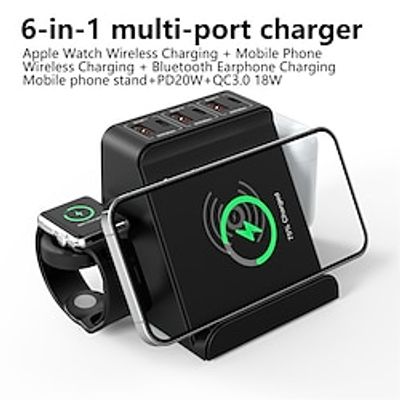 Multi-function mobile phone multi-port USB charger 6-in-1 15W wireless charger QC3.0 fast charging 80W high power Lightinthebox