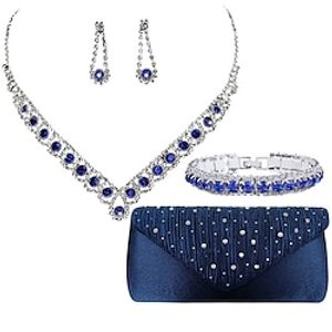 Bridal Jewelry Set of Four Blue Zircon Necklaces Earrings Bracelets Satin Hot Diamonds Handheld Bag Dinner Bag Lightinthebox