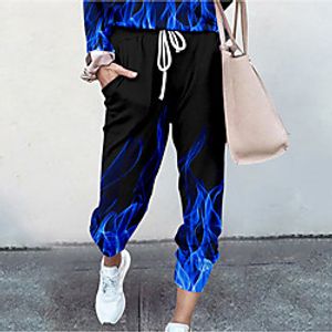 Women's Basic Soft Comfort Daily Home Jogger Pants Solid Colored Flame Full Length Elastic Drawstring Design Print Blue Purple Red Yellow Green miniinthebox
