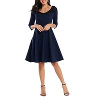 Women's Elegant Romantic Vintage Dress Mini Dress Holiday Cocktail Party Pleated Solid Color Crew Neck Half Sleeve Regular Fit Summer Spring 2023 Burgundy Navy Blue S M L XL Lightinthebox - thumbnail