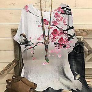 Women's Blouse Pink Red Royal Blue Floral Print Short Sleeve Sports Going out Streetwear Round Neck Regular Plus Size L miniinthebox