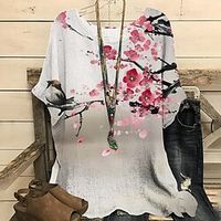 Women's Blouse Pink Red Royal Blue Floral Print Short Sleeve Sports Going out Streetwear Round Neck Regular Plus Size L miniinthebox - thumbnail