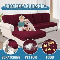 Stretch Sectional Sofa Cover with Backrest Cover and Cushion Cover, L-Shaped Chaise Lounge Cover for Dogs, Anti-Scratch Washable Protector Slipcovers miniinthebox - thumbnail
