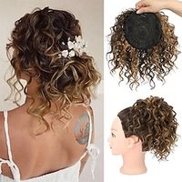 Messy Bun Hair Piece Elastic Drawstring 8 Loose Curls Bun Hair Extensions Hair Topper Synthetic Hair Bun Hairpiece for Women Short Curly Ponytail - Chocolate Brown with Golden Highlights miniinthebox - thumbnail