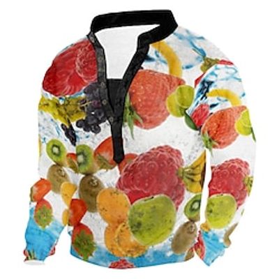Men's Sweatshirt White Standing Collar Henley Fruit Colorful Print 3D Casual 3D Print 3D Print Casual Spring Fall  Winter Clothing Apparel Hoodies Sweatshirts  Lightinthebox
