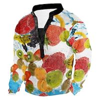 Men's Sweatshirt White Standing Collar Henley Fruit Colorful Print 3D Casual 3D Print 3D Print Casual Spring Fall  Winter Clothing Apparel Hoodies Sweatshirts  Lightinthebox - thumbnail