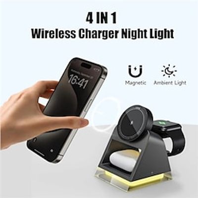 Wireless Charger Magsafe for Apple with Touch Crystal Lamp Desktop Dock for IPhone 15 14 13 Pro Max IWatch Airpods 3 in 1 miniinthebox