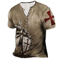 Men's Henley Shirt T shirt Tee Tee Graphic Templar Cross Soldier Henley Blue Yellow Brown Coffee Gray 3D Print Plus Size Outdoor Daily Short Sleeve Button-Down Print Clothing Apparel Basic Designer miniinthebox - thumbnail