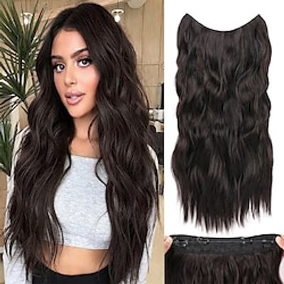 Halo Hair Extensions 20 Inch Invisible Wire Long Wavy Dark Brown Hair Extensions for Women Adjustable Size Hairpiece 4 Clips in Hair Extension Lightinthebox