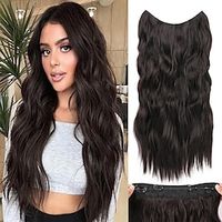 Halo Hair Extensions 20 Inch Invisible Wire Long Wavy Dark Brown Hair Extensions for Women Adjustable Size Hairpiece 4 Clips in Hair Extension Lightinthebox