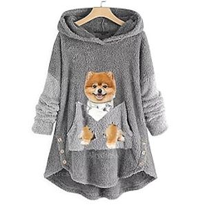 Women's Fleece Hoodie Green Pink Grey Hooded Dog Front Pocket Print Casual Streetwear 3D Print Fleece Active Fuzzy Clothing Apparel Hoodies Sweatshirts   Fleece lined Lightinthebox