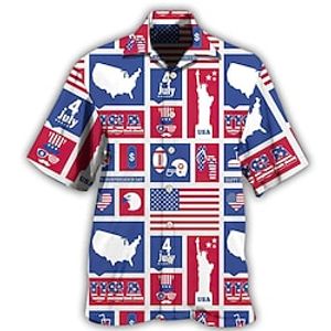 Men's Shirt 3D Print National Flag Turndown Street Casual Button-Down Print Short Sleeve Tops Casual Fashion Breathable Blue / Summer miniinthebox