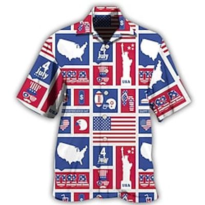 Men's Shirt 3D Print National Flag Turndown Street Casual Button-Down Print Short Sleeve Tops Casual Fashion Breathable Blue / Summer miniinthebox