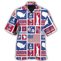 Men's Shirt 3D Print National Flag Turndown Street Casual Button-Down Print Short Sleeve Tops Casual Fashion Breathable Blue / Summer miniinthebox - thumbnail