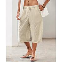 Men's Linen Shorts Summer Shorts Beach Shorts Pocket Drawstring Elastic Waist Plain Comfort Breathable Calf-Length Holiday Vacation Beach Hawaiian Boho Dark Khaki White Lightinthebox