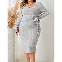 Women's Plus Size Work Dress Casual Dress Sheath Dress Fashion Winter Dress Daily Midi Dress Lace up V Neck Long Sleeve Plain Regular Fit Gray Fall Winter XL XXL 3XL 4XL Lightinthebox - thumbnail