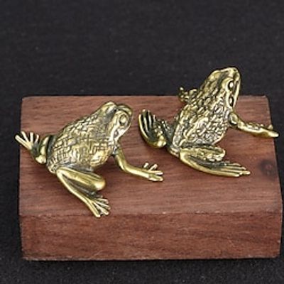Copper Frog Statue, Elegant Hand Painted Pattern Mini Praying Decoration Lifelike Exquisite Antique for Desk, Solid Copper Antique Micro-Carved Antique Bronze Ware Metal Art Small Ornaments Golden Lightinthebox