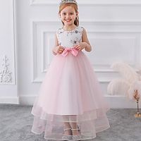 Princess Floor Length Flower Girl Dresses Party Tulle Sleeveless Jewel Neck with Sash / Ribbon miniinthebox - thumbnail