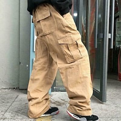 Men's Cargo Pants Cargo Trousers Pocket Plain Comfort Breathable Outdoor Daily Going out 100% Cotton Casual Big and Tall Black Green Lightinthebox