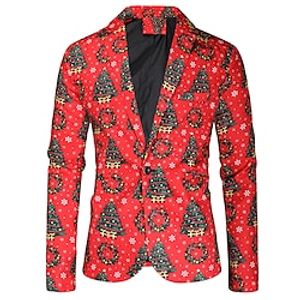 Men's Christmas Ugly Blazer Regular Standard Fit Pattern Single Breasted One-button Red 2022 Lightinthebox