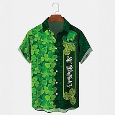 St.Patrick's Day Four Leaf Clover Ireland Clover Hawaiian Men's Outdoor clothing Daily Wear Saint Patrick Day Spring  Summer Turndown Short Sleeve Dark Green Green S M L Shirt Lightinthebox