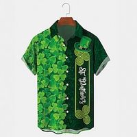 St.Patrick's Day Four Leaf Clover Ireland Clover Hawaiian Men's Outdoor clothing Daily Wear Saint Patrick Day Spring  Summer Turndown Short Sleeve Dark Green Green S M L Shirt Lightinthebox - thumbnail