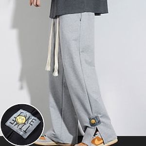 Men's Trousers Casual Pants Open Hem Sweatpants Drawstring Elastic Waist Wide Leg Letter Outdoor Going out Cotton Blend Fashion Streetwear Black Grey Micro-elastic Lightinthebox