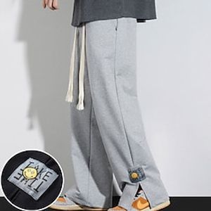 Men's Trousers Casual Pants Open Hem Sweatpants Drawstring Elastic Waist Wide Leg Letter Outdoor Going out Cotton Blend Fashion Streetwear Black Grey Micro-elastic Lightinthebox