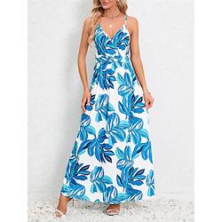 Women's Casual Dress Swing Dress Floral Leaf Print Strap Long Dress Maxi Dress Streetwear Maxi Street Holiday Sleeveless Summer Lightinthebox