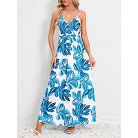 Women's Casual Dress Swing Dress Floral Leaf Print Strap Long Dress Maxi Dress Streetwear Maxi Street Holiday Sleeveless Summer Lightinthebox