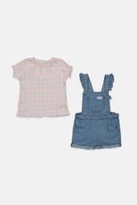 Toddler Girls 2-Piece Printed Top & Ruffle Denim Shortall Set  Crystal Pink Gingham