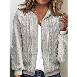 Women's Cardigans Hoodied Cardigans Outdoor Zipper Solid Color Windproof Fashion Regular Fit Sweater Long Sleeve Fall White S Lightinthebox