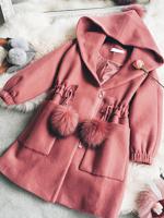 Fashion Wool Pure Color Fur Ball Hooded Coat