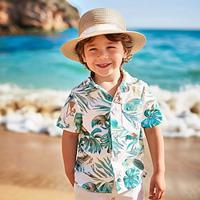 Boys 3D Leaf Shirts Short Sleeve 3D Print Summer Tropical Daily Hawaiian Polyester Kids 3-12 Years Lapel Outdoor Casual Daily Tailored Fit Lightinthebox