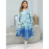 Women's Plus Size Curve Casual Dress Winter Dress T Shirt Dress Tee Dress Floral Midi Dress Long Sleeve Pocket Print Crew Neck Fashion Outdoor Yellow Blue Fall Winter L XL 2XL 3XL 4XL Lightinthebox - thumbnail