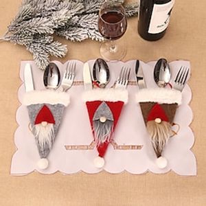 Christmas Tableware Decoration Fork Knife Cutlery Holder Silverware Tableware Bag Swedish Santa Gnome Home Christmas Party Table Dinner Decor Lightinthebox