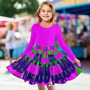 Carnival Girls' 3D Multi Color Dress Long Sleeve 3D Print Spring Fall Sports  Outdoor Daily Holiday Cute Casual Beautiful Kids 3-12 Years Casual Dress A Line Dress Above Knee Polyester Lightinthebox
