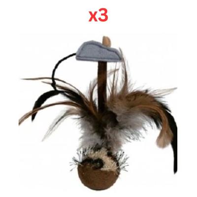 Trixie Bobo Shuttlecock With Mouse Toy For Cats - Brown 15cm (Pack Of 3)