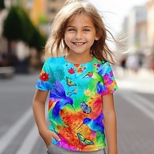 Carnival Girls' 3D Butterfly Bird Tee Shirt Short Sleeve 3D Print Summer Active Fashion Cute Polyester Kids 3-12 Years Crew Neck Outdoor Casual Daily Regular Fit Lightinthebox