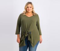 Womens Top Olive Plus Size Gathered-Front  Olive - thumbnail