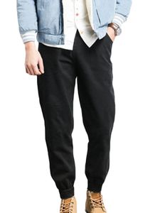 Black Causal Style Plain Drawstring Wasit Pocket Design Men's Harem Pants