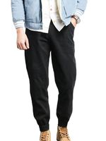 Black Causal Style Plain Drawstring Wasit Pocket Design Men's Harem Pants - thumbnail