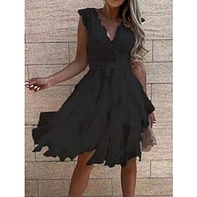 Women's Party Dress Lace Dress Formal Cocktail Party Mini Dress Party Stylish V Neck Sleeveless Lace Mesh 2023 Regular Fit Black Pure Color S M L XL 2XL Lightinthebox