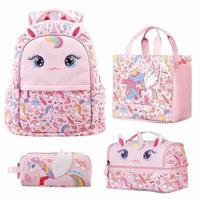 Nohoo Kids 16 Inch School Bag With Lunch Bag Handbag And Pencil Case - Set Of 4 Unicorn - Pink