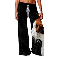 Women's Basic Soft Comfort Daily Home Chinos Pants Cat Graphic 3D Full Length Elastic Drawstring Design Print White Black Blue Yellow Orange Lightinthebox - thumbnail